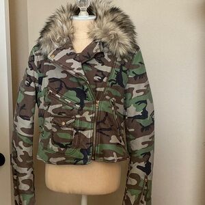 Denim & Supply Ralph Lauren Camouflage Jacket with Faux Fur Collar